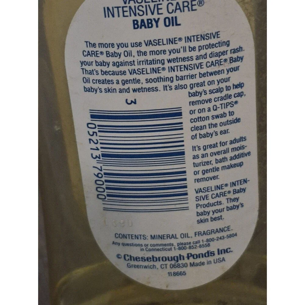 Vintage 1970s/80s Vaseline Intensive Care Baby Oil 16 Oz Movie TV Props